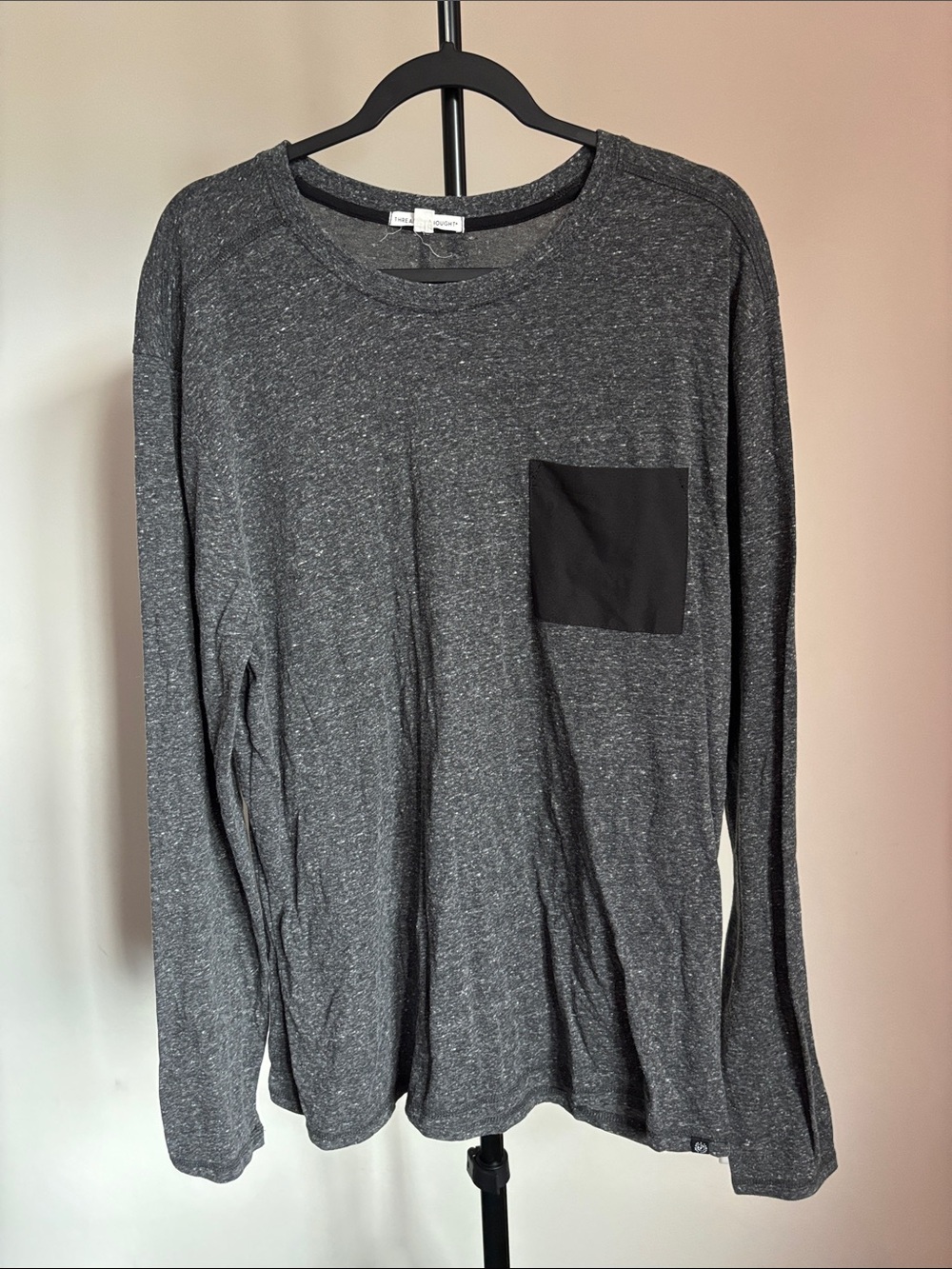 Threads 4 Thought Men's Charcoal Heather Long Sleeve Tee with Black Pocket